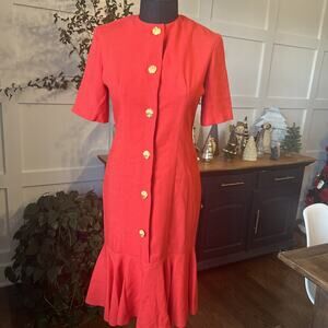Caron Dress, Vintage, Women’s, Red With Gold Buttons, Size 6, Made In USA,